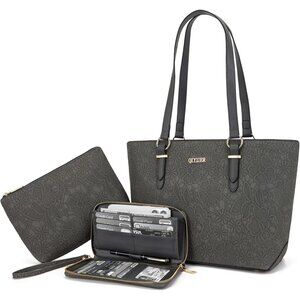 Chic Dark Grey 3-Piece Women's Purse and Wallet Set - Durable and Elegant Design